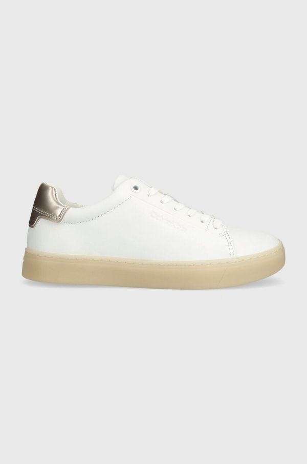 Calvin Klein Usnjene superge Calvin Klein CUPSOLE LACE UP PEARL bela barva, HW0HW01897