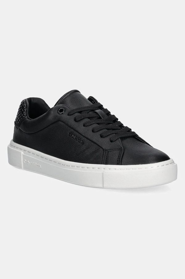 Calvin Klein Usnjene superge Calvin Klein CUPSOLE LACE UP - WOVEN LTH črna barva, HW0HW02298