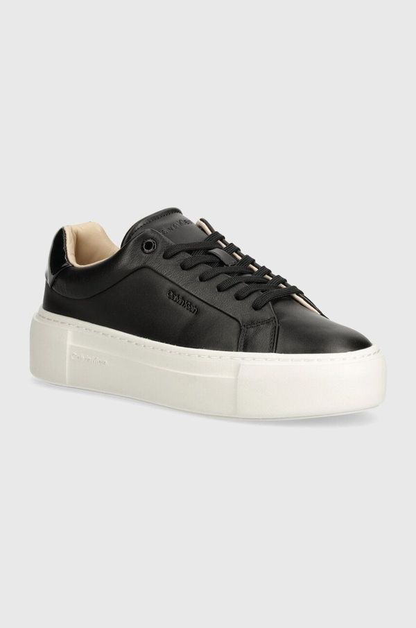 Calvin Klein Usnjene superge Calvin Klein FF CUPSOLE LACE UP W/ML LTH črna barva, HW0HW02118