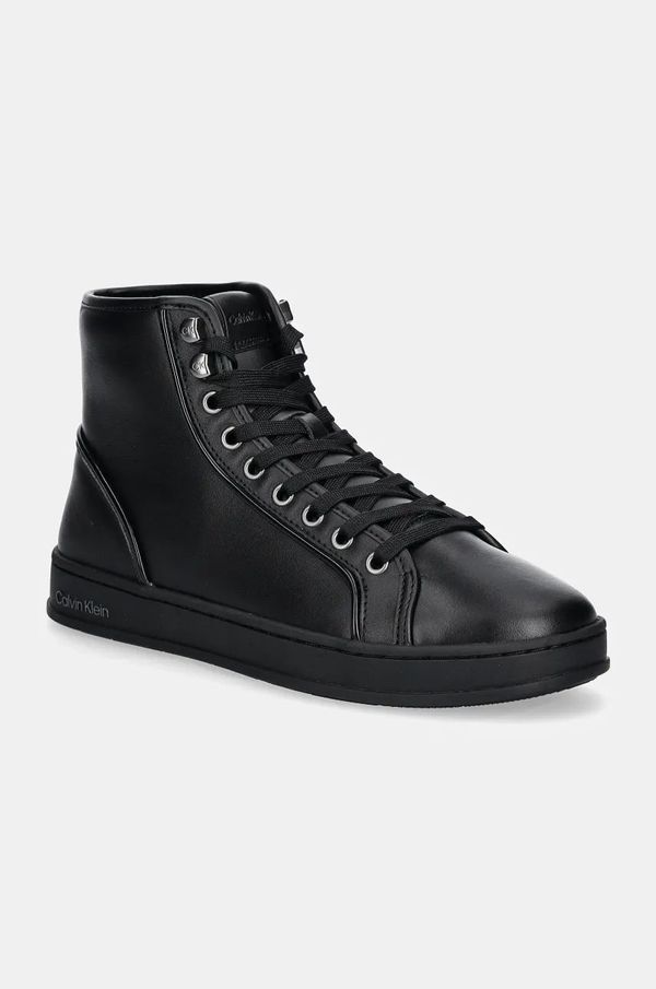 Calvin Klein Usnjene superge Calvin Klein HIGH TOP LACE UP PIPING črna barva, HM0HM01589