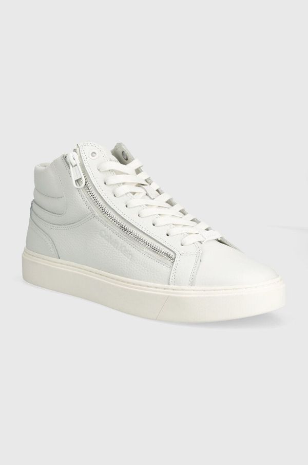 Calvin Klein Usnjene superge Calvin Klein HIGH TOP LACE UP W/ZIP bela barva, HM0HM01476