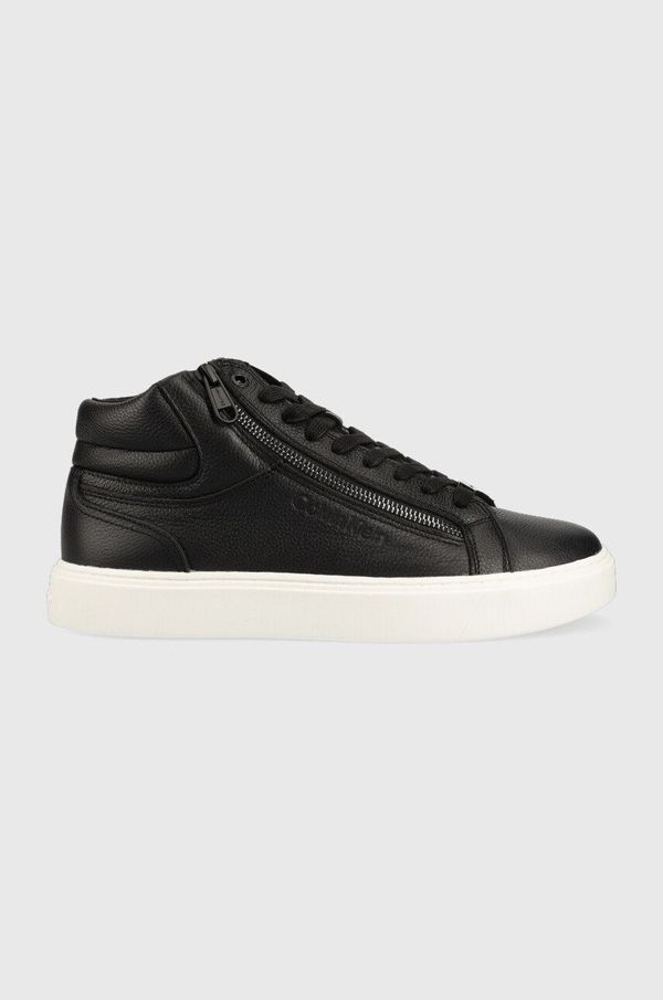 Calvin Klein Usnjene superge Calvin Klein High Top Lace Up W/zip, črna barva