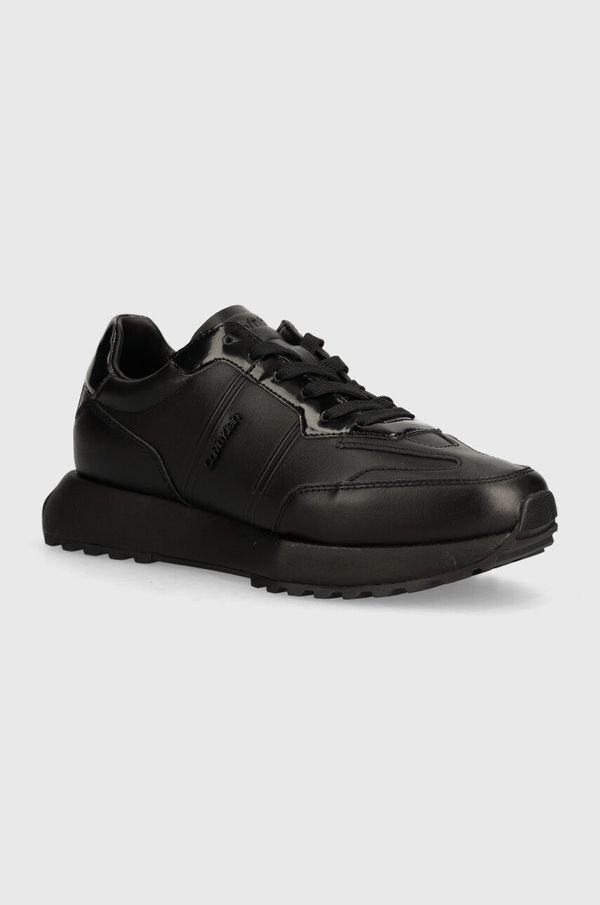 Calvin Klein Usnjene superge Calvin Klein HM0HM01479 črna barva, LOW TOP LACE UP LTH W HF