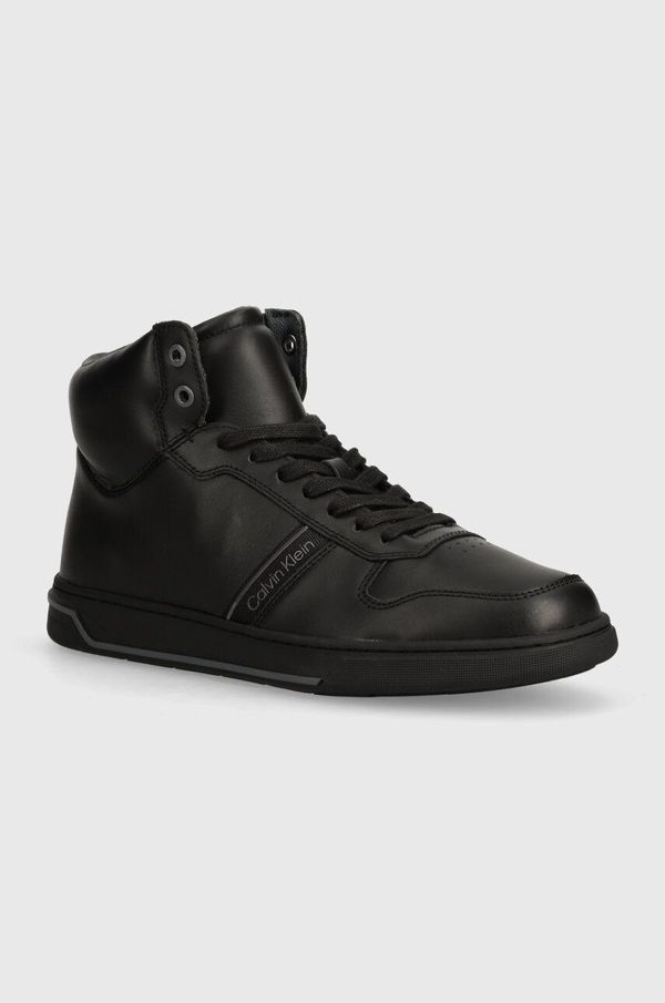 Calvin Klein Usnjene superge Calvin Klein HM0HM01492 črna barva, HIGH TOP LACE UP LOGO