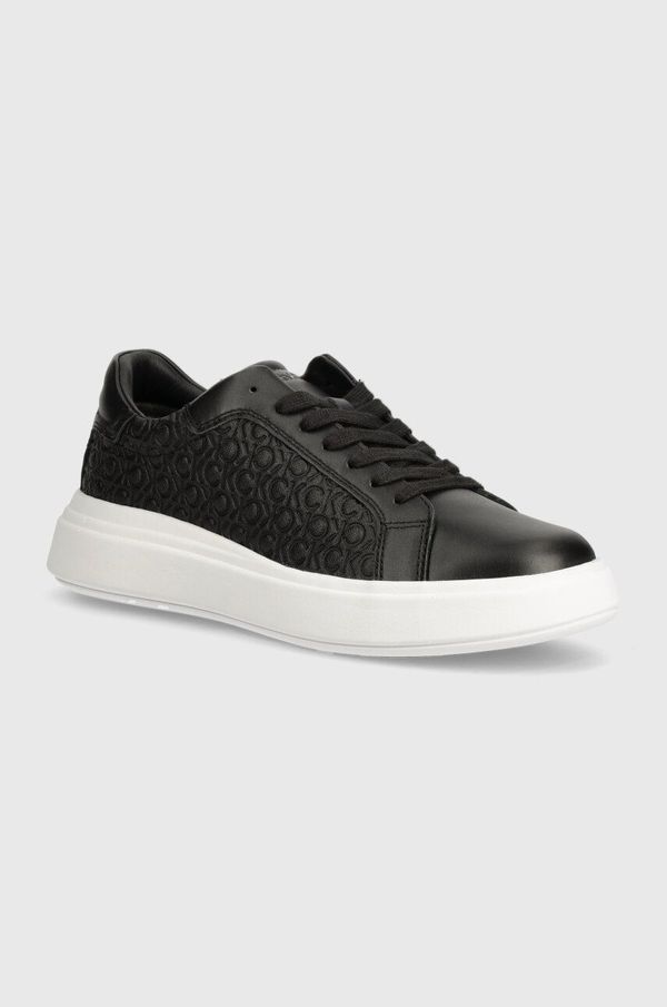 Calvin Klein Usnjene superge Calvin Klein HM0HM01498 črna barva, LOW TOP LACE UP LTH MONO