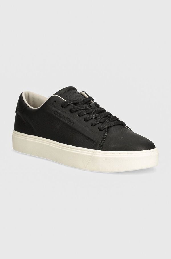 Calvin Klein Usnjene superge Calvin Klein HM0HM01516 črna barva, LOW TOP LACE UP LTH