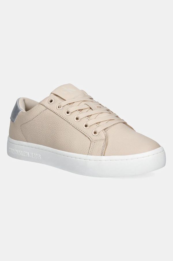 Calvin Klein Jeans Usnjene superge Calvin Klein Jeans CLASSIC CUPSOLE LOW OHB bež barva, YW0YW01799