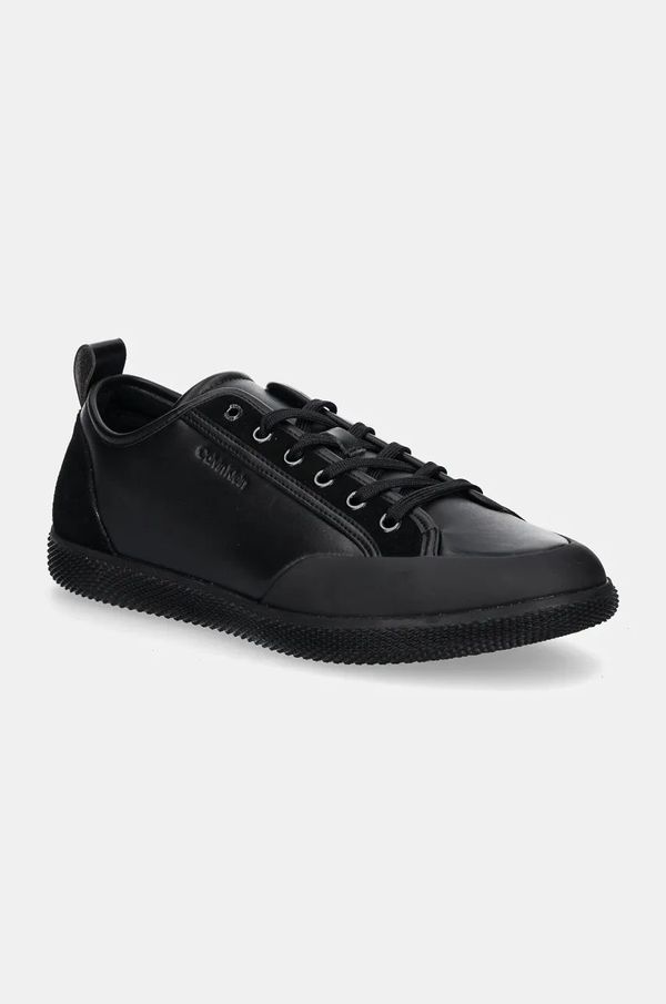 Calvin Klein Usnjene superge Calvin Klein LOW TOP LACE UP črna barva, HM0HM01585