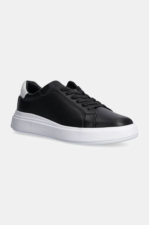 Calvin Klein Usnjene superge Calvin Klein LOW TOP LACE UP LTH črna barva, HM0HM01016