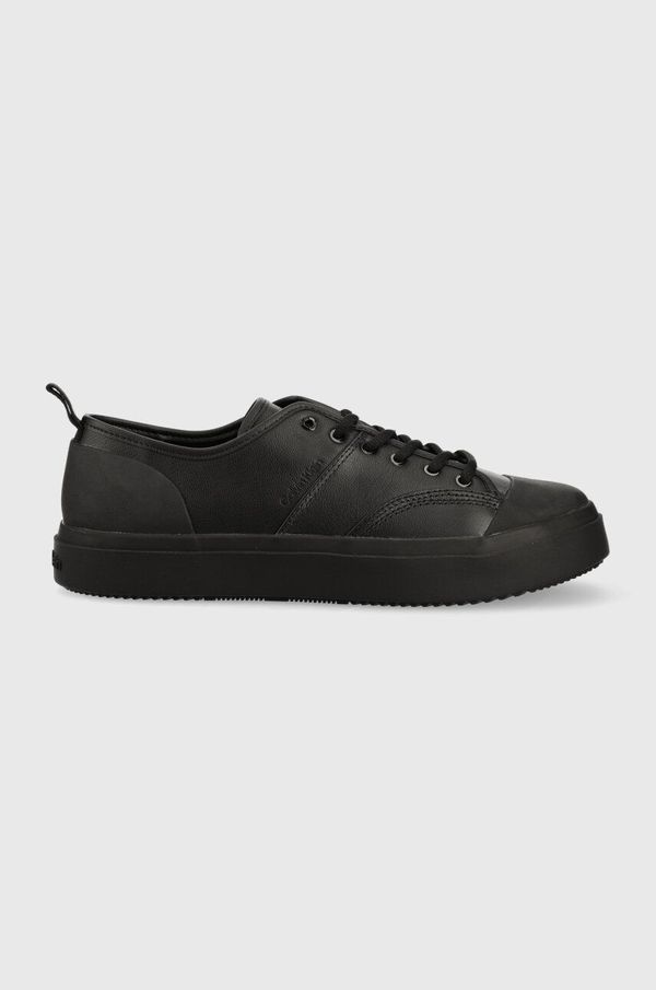 Calvin Klein Usnjene superge Calvin Klein LOW TOP LACE UP LTH črna barva, HM0HM01045