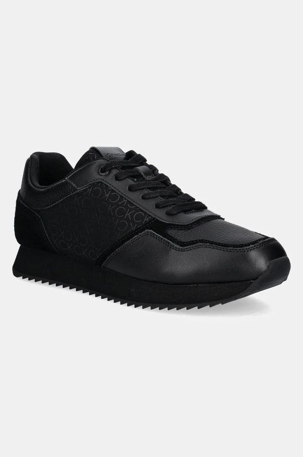Calvin Klein Usnjene superge Calvin Klein LOW TOP LACE UP MONO črna barva, HM0HM01664