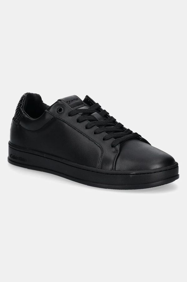 Calvin Klein Usnjene superge Calvin Klein LOW TOP LACE UP WOVEN črna barva, HM0HM01767