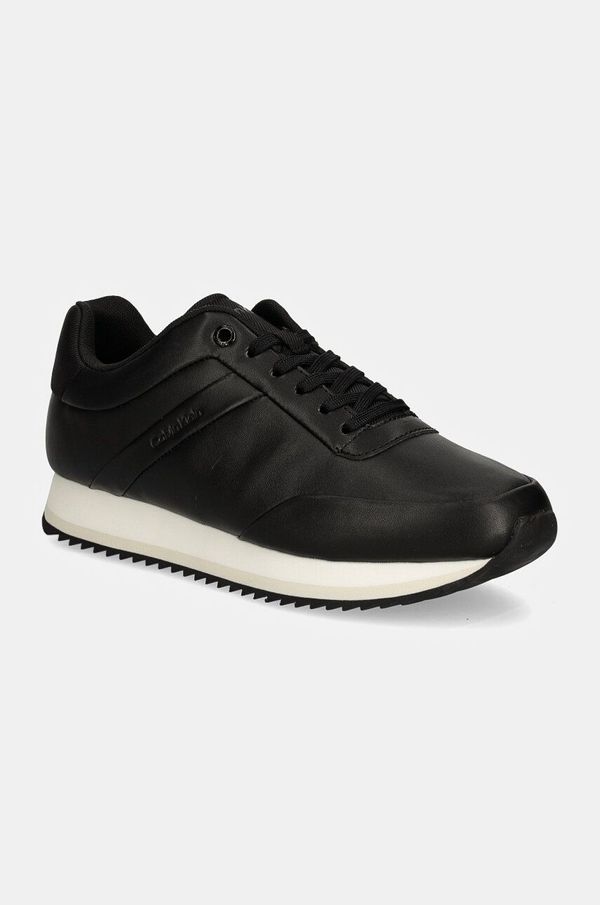 Calvin Klein Usnjene superge Calvin Klein RUNNER LACE UP LTH črna barva, HW0HW02216