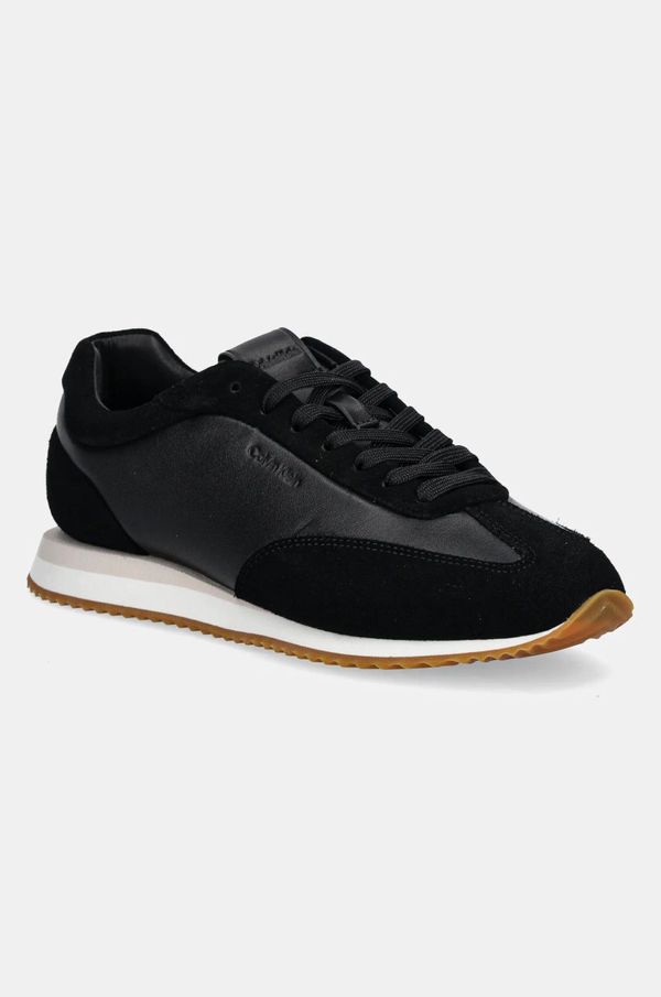 Calvin Klein Usnjene superge Calvin Klein RUNNER LACE UP - LTH SUE MIX črna barva, HW0HW02286