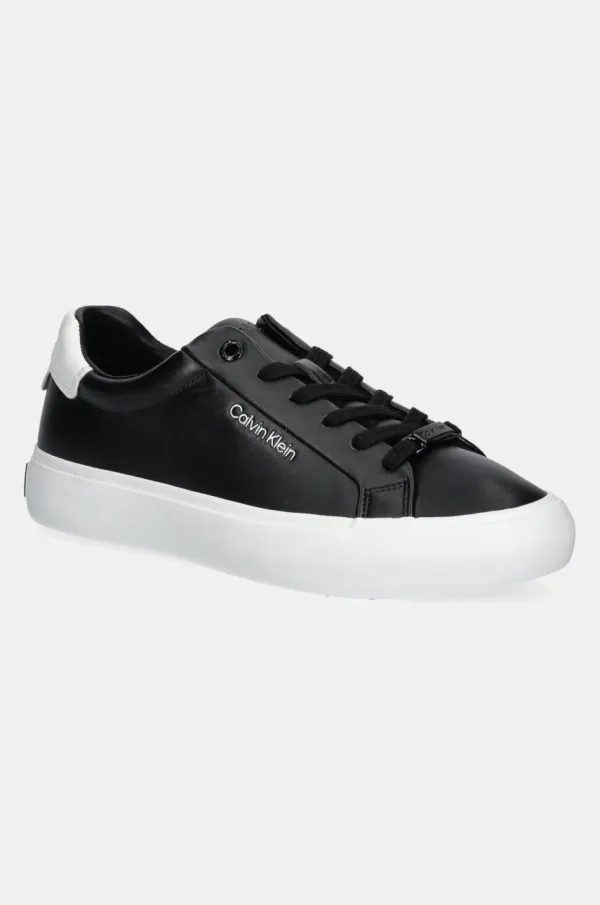 Calvin Klein Usnjene superge Calvin Klein VULC LACE UP črna barva, HW0HW01681