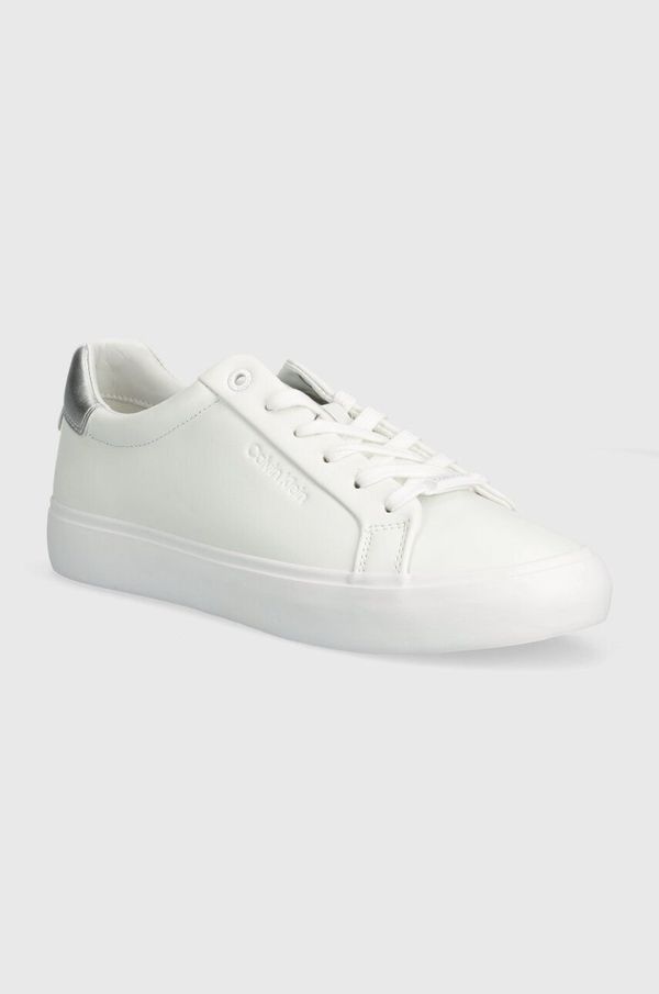 Calvin Klein Usnjene superge Calvin Klein VULCANIZED LACE UP LTH bela barva, HW0HW02134