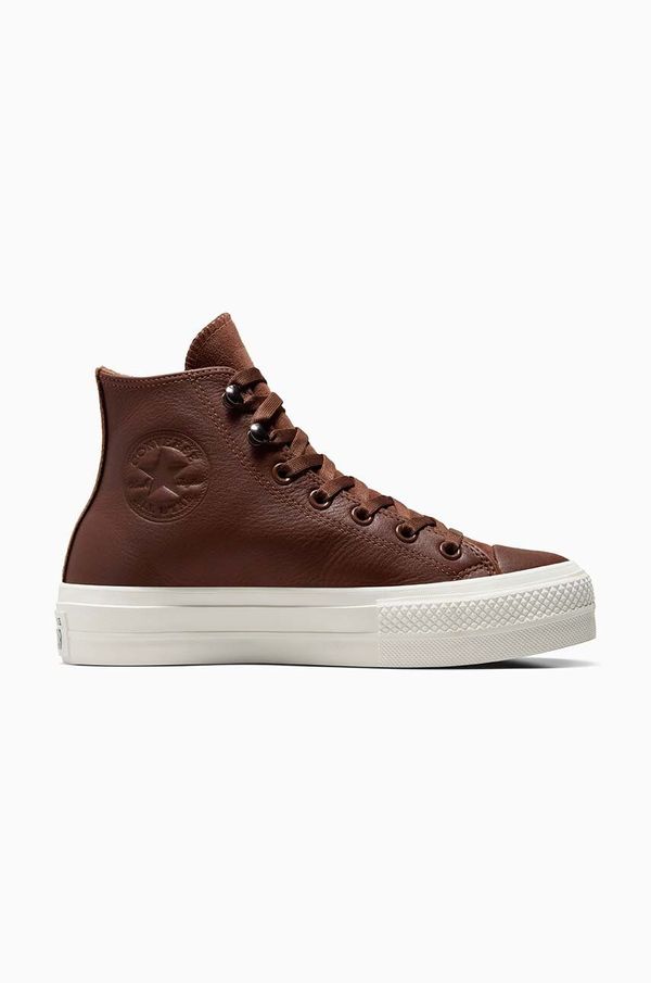 Converse Usnjene superge Converse Chuck Taylor All Star Lift ženske, rjava barva, A10362C