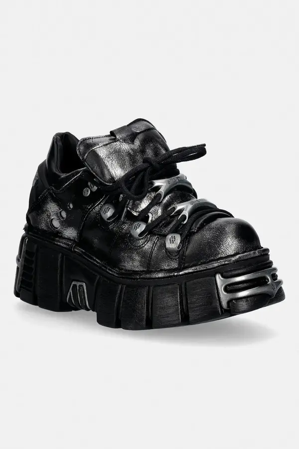 New Rock Usnjene superge New Rock BOX PLANE, TOWER NEGRO ACERO + lateral + pu