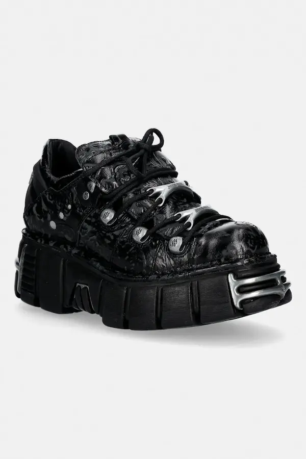 New Rock Usnjene superge New Rock VINTAGE FLOWER NEGRO, TOWER NEGRO ACERO + l
