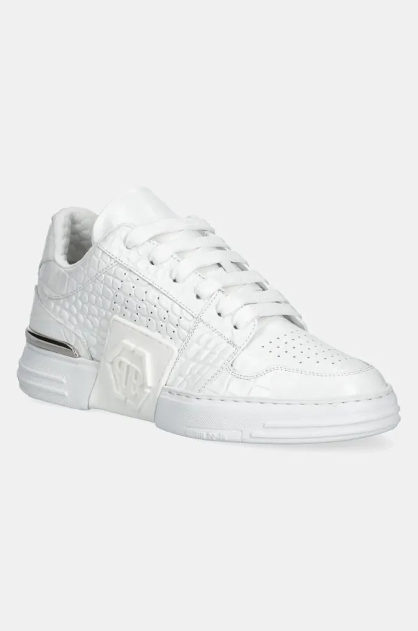 Philipp Plein Usnjene superge Philipp Plein Hexagon Croco Printed Leather bela barva, USC0695 PLE010N 01