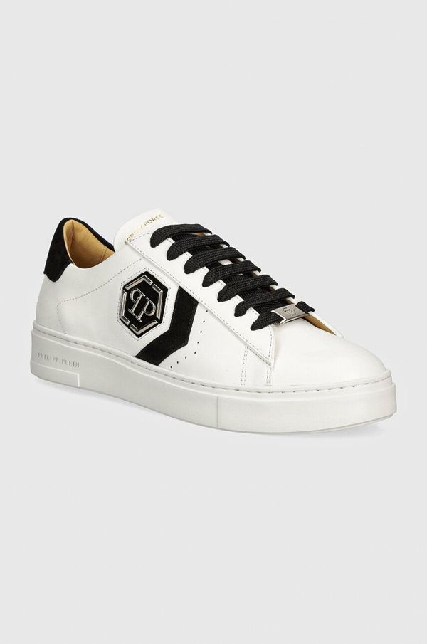 Philipp Plein Usnjene superge Philipp Plein Lo-Top Arrow Force bela barva, MSC3998 PLE005N 0102