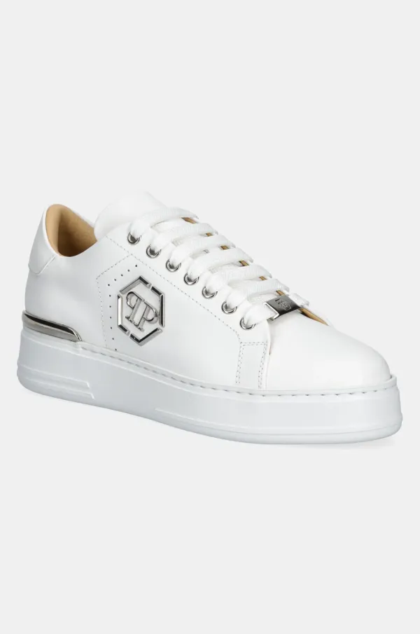 Philipp Plein Usnjene superge Philipp Plein Nappa Lo-Top Hexagon bela barva, USC0670 PLE010N 01