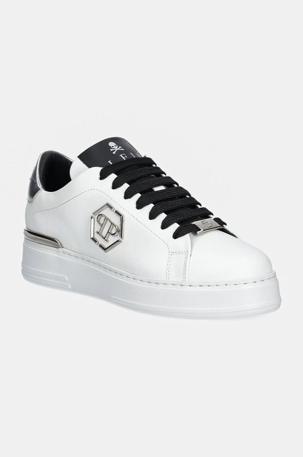 Philipp Plein Usnjene superge Philipp Plein Nappa Lo-Top Hexagon bela barva, USC0676 PLE075N 02