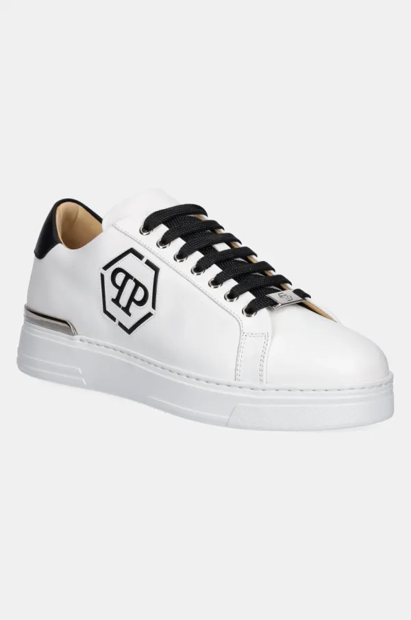 Philipp Plein Usnjene superge Philipp Plein Nappa Lo-Top Hexagon bela barva, USC0692 PLE075N 02