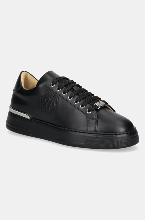 Philipp Plein Usnjene superge Philipp Plein Nappa Lo-Top Hexagon črna barva, USC0692 PLE075N 0202