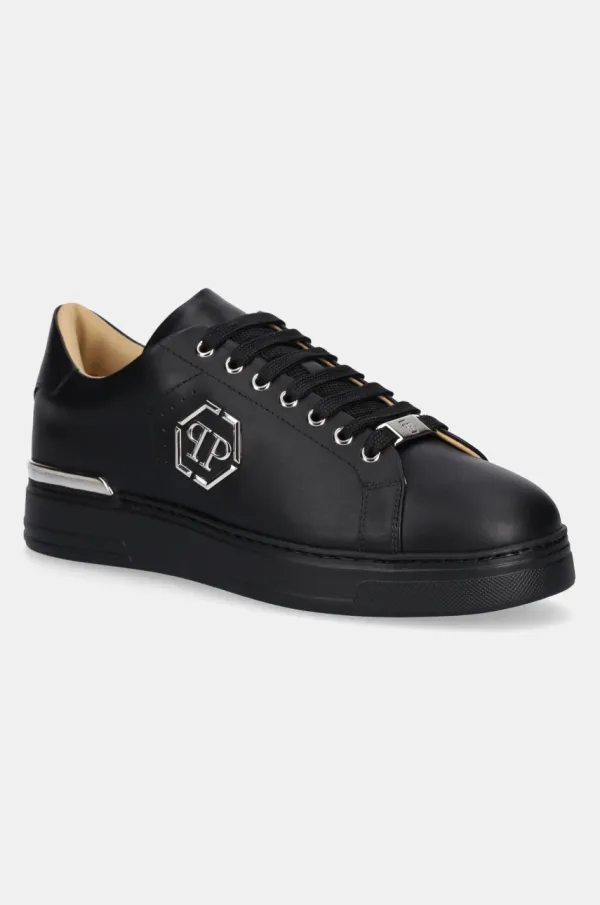 Philipp Plein Usnjene superge Philipp Plein Nappa Lo-Top Hexagon moške, črna barva, USC0670 PLE010N 0202