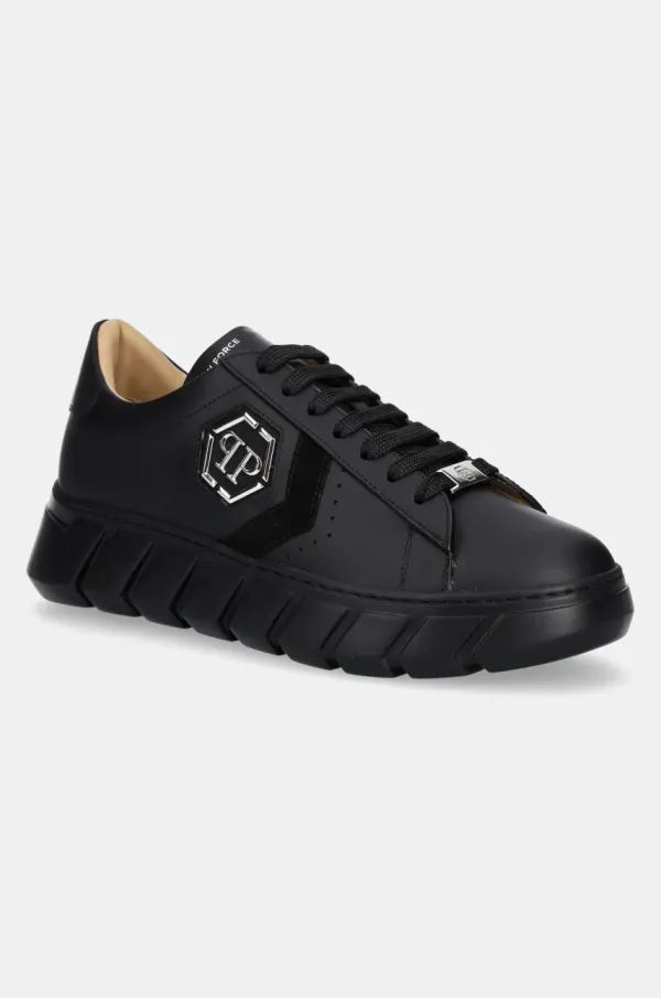 Philipp Plein Usnjene superge Philipp Plein Nappa Lo-Top Hexagon moške, črna barva, USC0698 PLE075N 0202