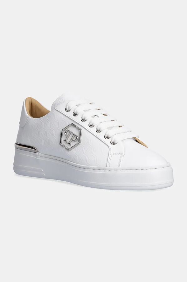 Philipp Plein Usnjene superge Philipp Plein Nappa Lo-Top Monogram bela barva, USC0665 PLE010N 01