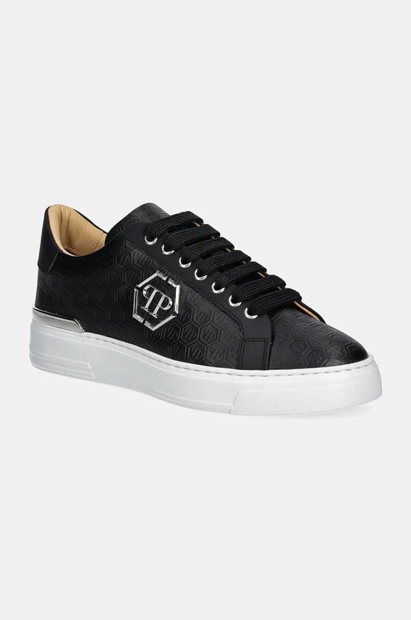 Philipp Plein Usnjene superge Philipp Plein Nappa Lo-Top Monogram črna barva, USC0665 PLE010N 02