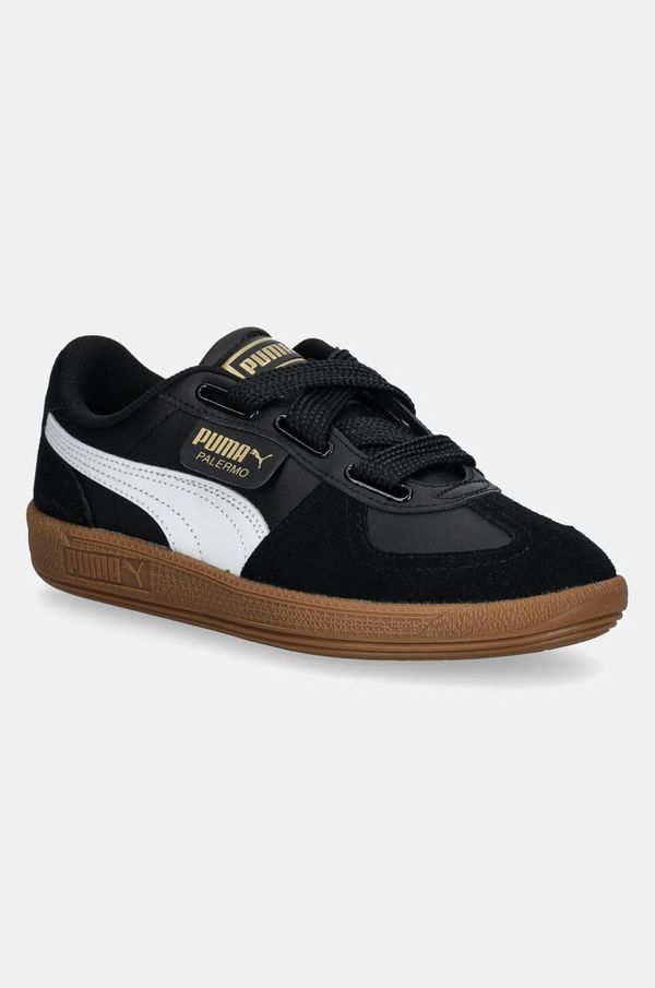 Puma Usnjene superge Puma Palermo Wide Lace SD črna barva, 402109