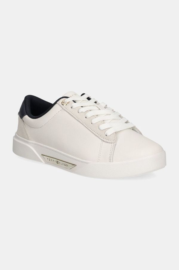 Tommy Hilfiger Usnjene superge Tommy Hilfiger CHIC COURT SNEAKER bela barva, FW0FW08123