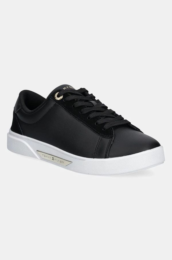 Tommy Hilfiger Usnjene superge Tommy Hilfiger CHIC COURT SNEAKER črna barva, FW0FW08123