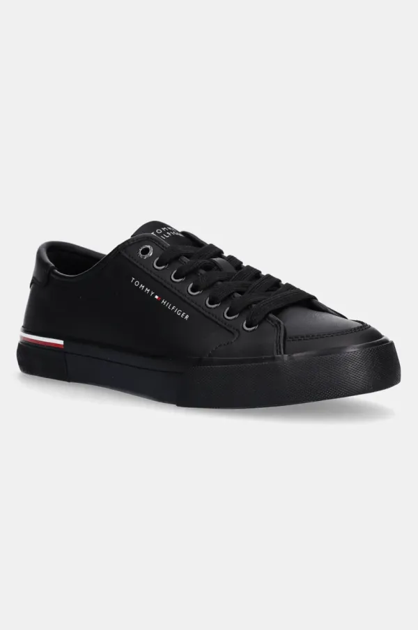 Tommy Hilfiger Usnjene superge Tommy Hilfiger CORE CORPORATE VULC LEATHER črna barva, FM0FM05399
