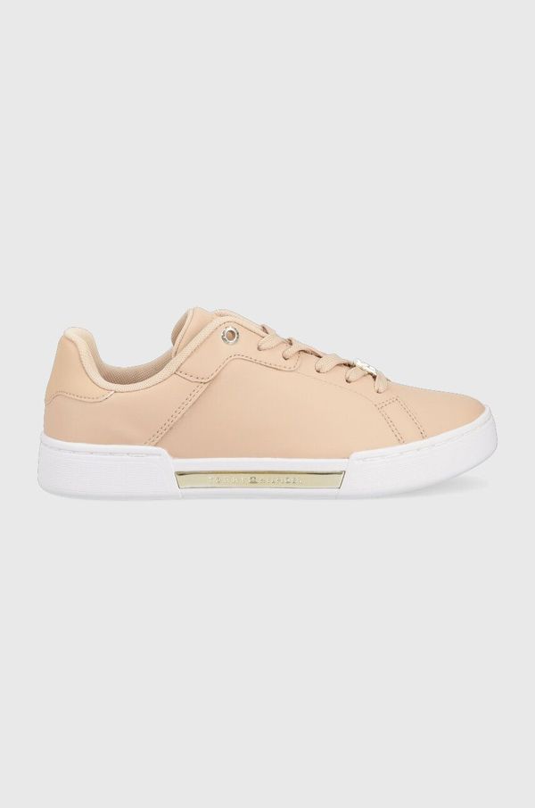 Tommy Hilfiger Usnjene superge Tommy Hilfiger COURT SNEAKER GOLDEN TH bež barva, FW0FW07116