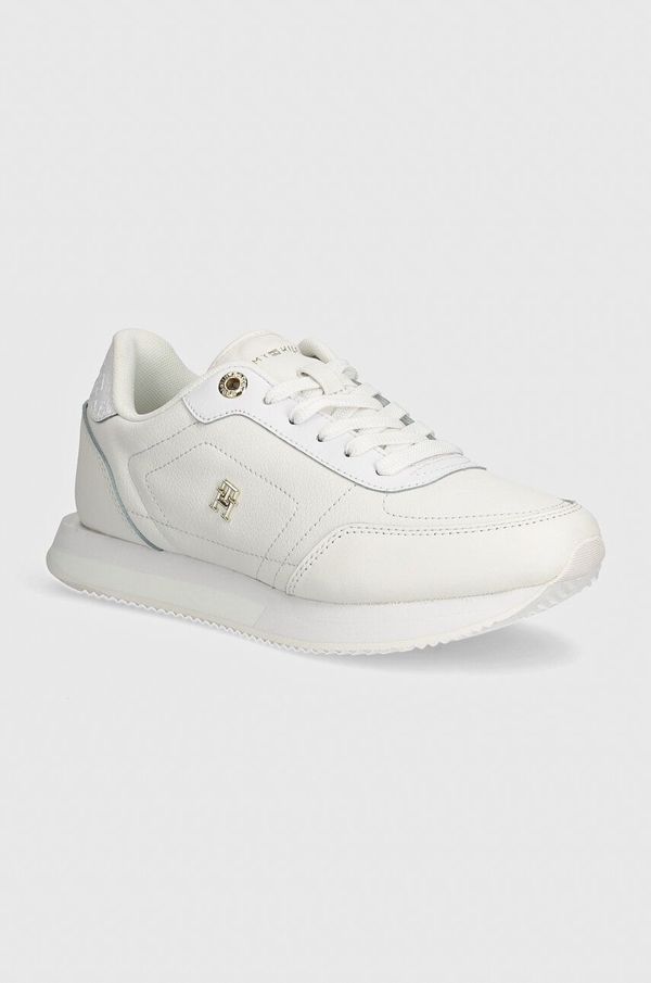 Tommy Hilfiger Usnjene superge Tommy Hilfiger ELEVATED ESSENT RUNNER MONOGRAM bela barva, FW0FW08285