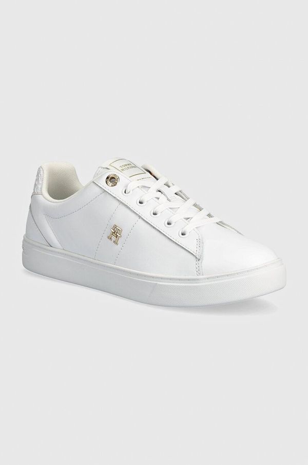 Tommy Hilfiger Usnjene superge Tommy Hilfiger ELEVATED ESSENT SNEAKER MONOGRAM bela barva, FW0FW07999