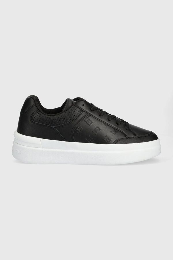 Tommy Hilfiger Usnjene superge Tommy Hilfiger EMBOSSED COURT SNEAKER črna barva, FW0FW07297