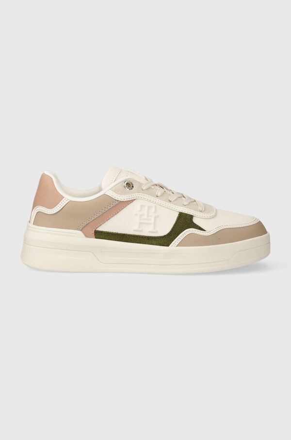 Tommy Hilfiger Usnjene superge Tommy Hilfiger ESSENTIAL BASKET SNEAKER bež barva, FW0FW07563