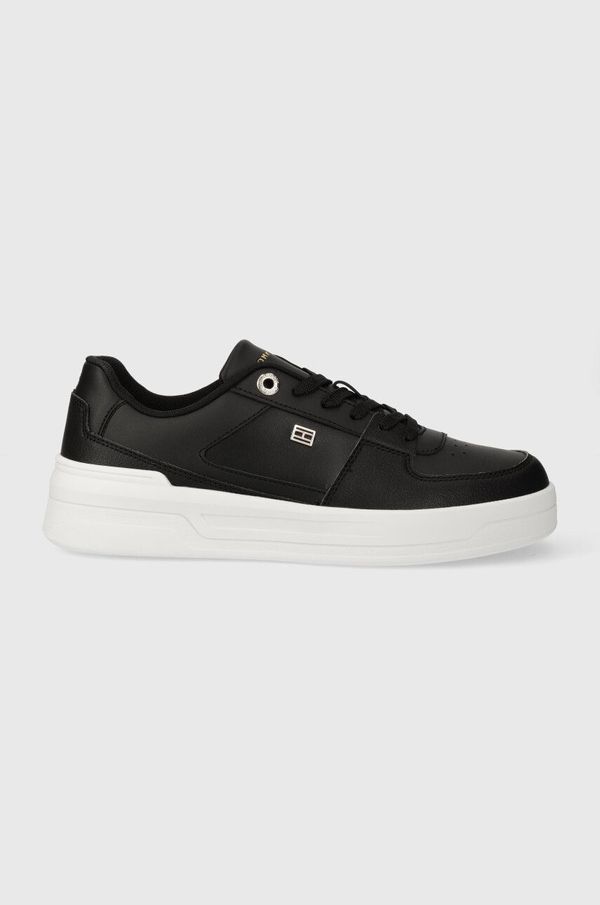 Tommy Hilfiger Usnjene superge Tommy Hilfiger ESSENTIAL BASKET SNEAKER črna barva, FW0FW07684