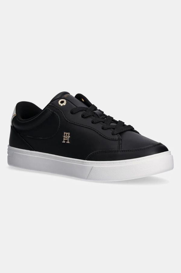 Tommy Hilfiger Usnjene superge Tommy Hilfiger ESSENTIAL CHIC COURT SNEAKER črna barva, FW0FW08322