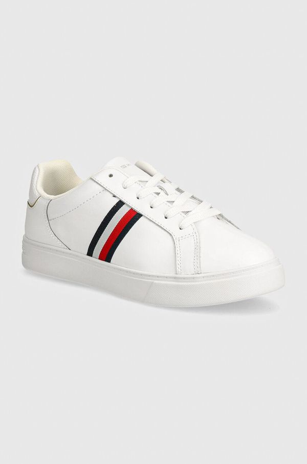 Tommy Hilfiger Usnjene superge Tommy Hilfiger ESSENTIAL COURT SNEAKER STRIPES bela barva, FW0FW08001