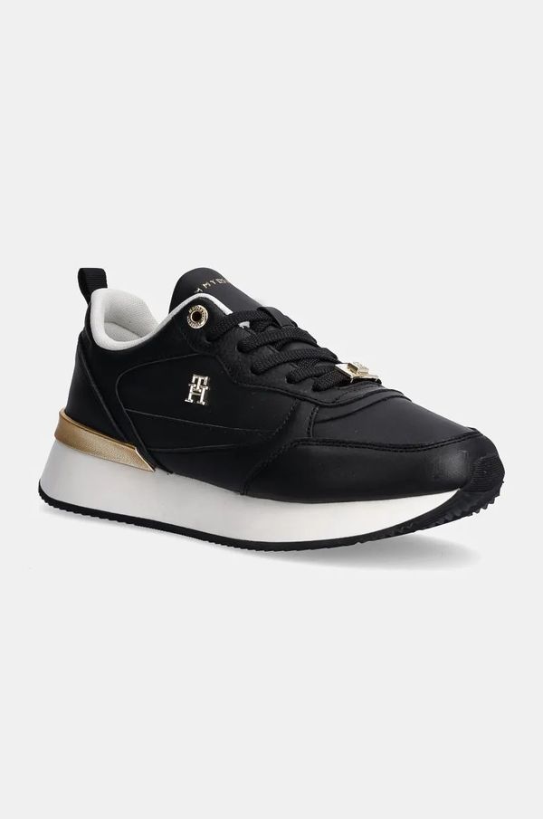 Tommy Hilfiger Usnjene superge Tommy Hilfiger FEMININE RUNNER črna barva, FW0FW08117