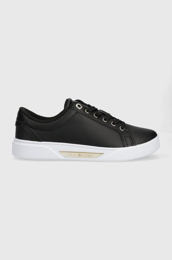 Tommy Hilfiger Usnjene superge Tommy Hilfiger GOLDEN HW COURT SNEAKER črna barva, FW0FW07560