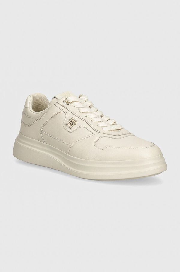 Tommy Hilfiger Usnjene superge Tommy Hilfiger LUX POINTY COURT SNEAKER bež barva, FW0FW07991