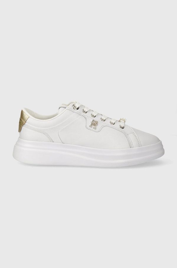 Tommy Hilfiger Usnjene superge Tommy Hilfiger POINTY COURT SNEAKER HARDWARE bela barva, FW0FW07780