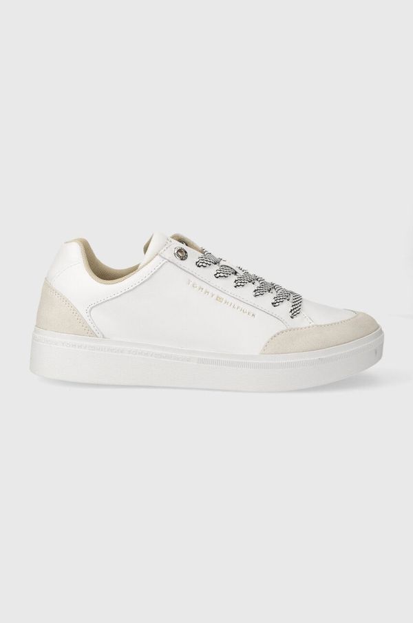 Tommy Hilfiger Usnjene superge Tommy Hilfiger SEASONAL COURT SNEAKER bela barva, FW0FW07683